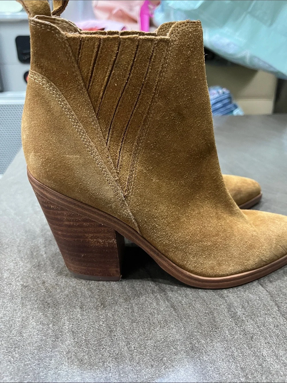 Marc Fisher Suede Pointed Chelsea Booties in Cognac